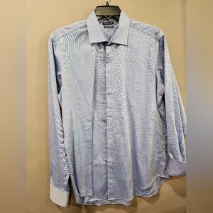 Tailorbyrd Dress Shirt 17 36/37 Trim Fit Blue Print Cotton Flip Cuff Non Iron